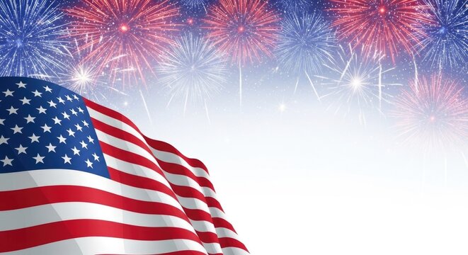 Celebrating labor day with patriotic fireworks and american flag
