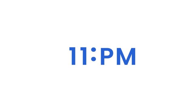 Digital clock display 11 PM timer animation isolated on white background