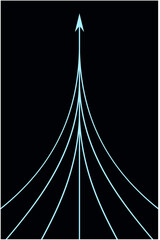 Obraz premium Graphic vector of blue ropes converging into arrows isolated on dark background, Arrow in same direction for rising to success, Lines and lights of technology