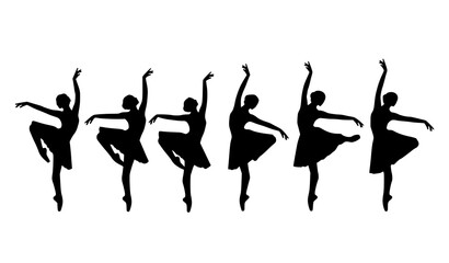 Elegant ballerina silhouette set with graceful ballet dance poses in minimalist black vector style © Sabbir