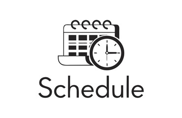 Fototapeta premium Schedule Icon with Calendar and Clock – Minimal Black Line Art Vector Isolated on White