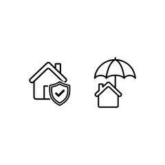 Fototapeta premium Two houses one with shield and checkmark and other under umbrella