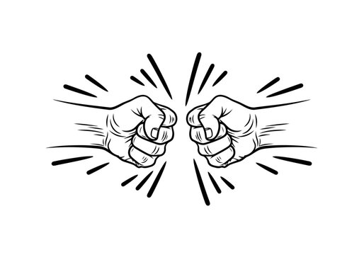 Two human fists bumping together with impact effect lines illustration