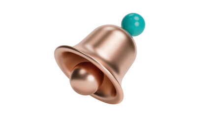 3D rendered rose gold notification bell with a vibrant teal sphere, isolated modern icon for digital alerts, reminders, and app interfaces