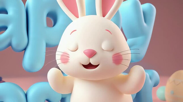 a cartoon-style illustration of a cute white rabbit for an Easter egg
