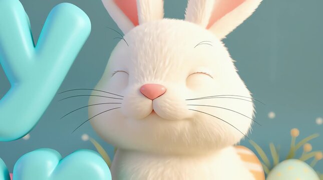 a cartoon-style illustration of a cute white rabbit for an Easter egg