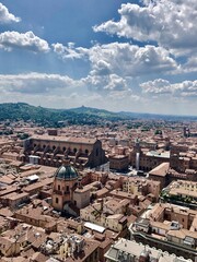 Panoramic view of Bologna historic cityscape with terracotta rooftops in Italy © FA