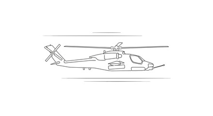 Fototapeta premium Helicopter Silhouette Flying Fast, Motion Lines, Black and White Outline Drawing