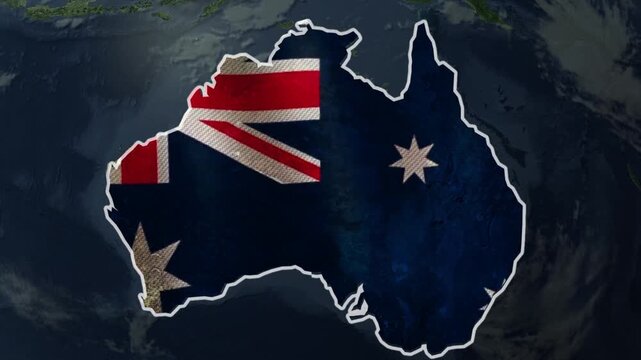 Map of Australia with flag Animation.