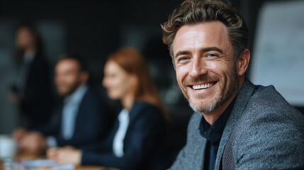 Obraz premium Professional smiling man in a modern office.