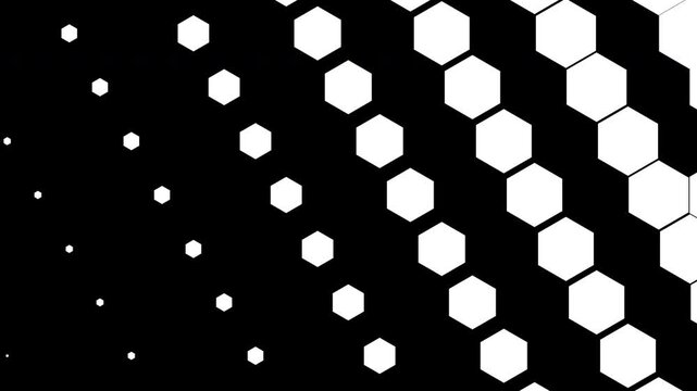 Abstract Hexagon Honeycomb Diagonal Transition Animation Black and White Background. 4K