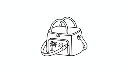 Fototapeta premium Hand-drawn illustration of a beach bag with palm tree and sun graphic, perfect for summer travel.