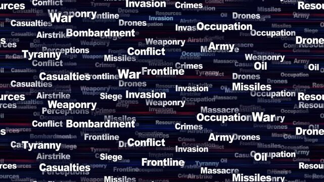 WAR Seamless Endless Keywords Animation, Background, Loop
