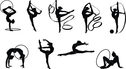 rhythmic gymnastics, gymnast silhouette, hoop routine, ribbon dance, flexibility, sport, athlete, acrobatics, performance, movement, balance, fitness,  © Rahena ARAFAT