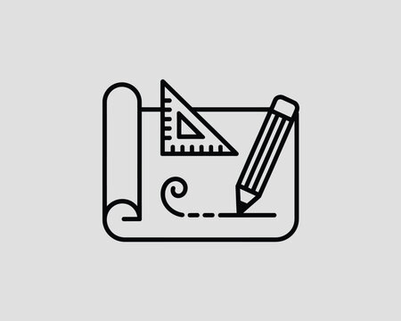 Line icon of drafting tools on paper