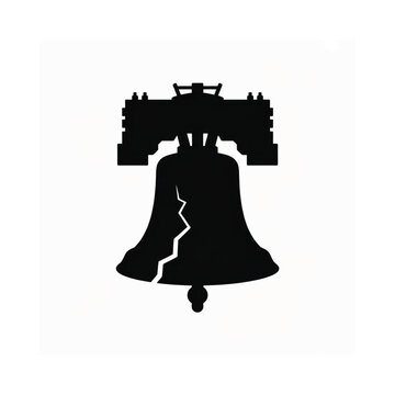 A silhouette of the liberty bell with a prominent crack visible