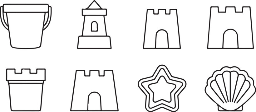 Assorted sandcastle molds and shapes for creative beach building Vector