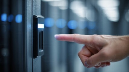 Obraz premium Biometric Fingerprint Scanner Access in Modern Data Center