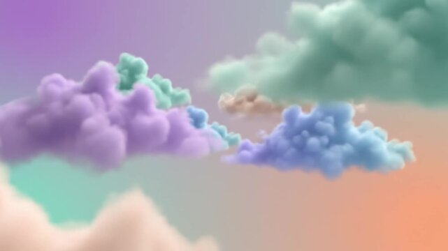 Colorful pastel 3D clouds render background with fluffy purple and mint green elements for social media and poster design