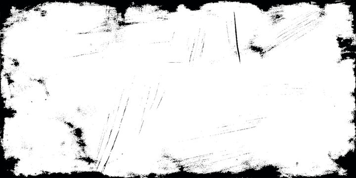 Distressed grunge border with white scratched texture with heavy scratches an irregular, torn black border, making it an ideal overlay or background for aged.