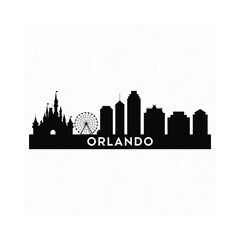 Fototapeta premium Silhouetted skyline of Orlando Florida featuring prominent landmarks