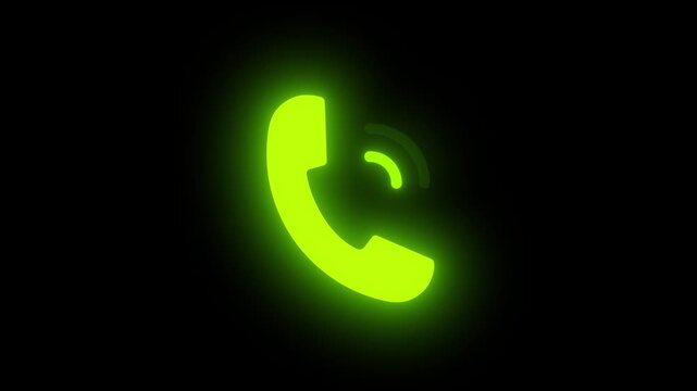 Animation of green phone button icon with ringing signal. Turning over the handset.