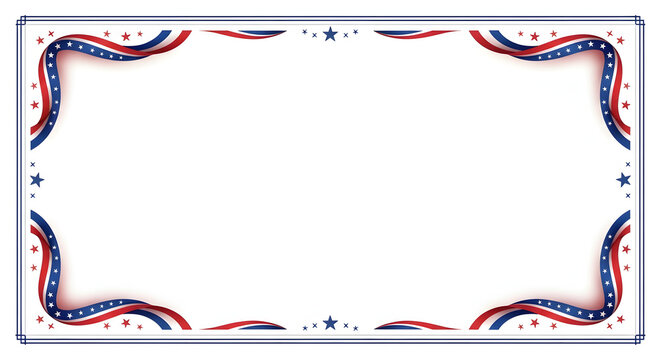 Patriotic border frame design, elegant red white blue themed decorative frame with American flag design featuring wave pattern and red ribbon lines vector illustration on professional business banner 