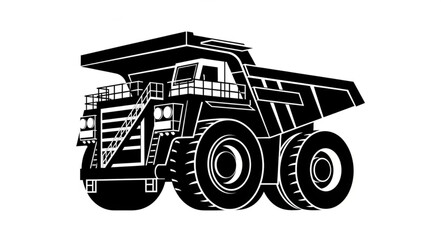 Detailed Black and White Illustration of a Mining Dump Truck. © Luppp