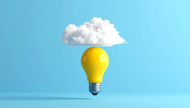 A bright yellow lightbulb with a white cloud on top