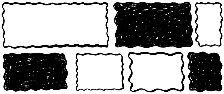 Playful shape and rectangle build a hand drawn frame, organic and wavy lines meet square, doodle border and crayon texture in a lively shape and rectangle frame design.