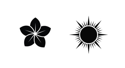 Black and white illustration of a flower and a stylized sun © msunny93