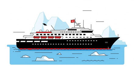 Cruise Ship Navigating Icy Waters - A Vector Illustration. © Luppp