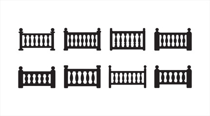 Naklejka premium Minimal railing and fence icon set, outdoor decorative balustrade elements isolated on light background