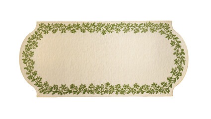Vintage textured paper label with elegant green leafy vine border, isolated decorative antique design element for crafts and scrapbooking PNG © Alexander