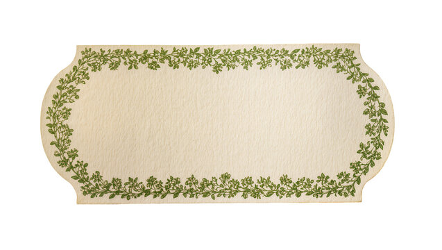 Vintage textured paper label with elegant green leafy vine border, isolated decorative antique design element for crafts and scrapbooking PNG