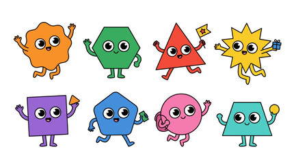 Obraz premium Playful Geometric Cartoon Characters Pack Flat Vector Illustration