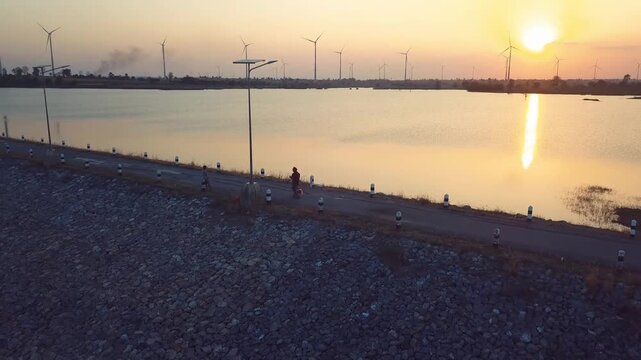 Giant Wind Turbines at Sunset, Thap Rang, Nakhon Ratchasima, Thailand