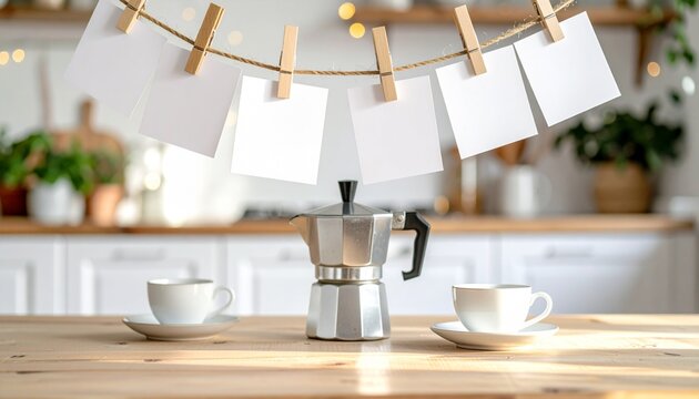 写真 カード 記録 記憶 洗濯バサミ 紐 キッチン コーヒー 習慣 余白 質感 陰影 清潔 ミニマル 丁寧 予感 編集 対話 暮らし 永遠