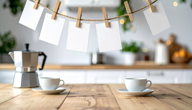 写真 カード 記録 記憶 洗濯バサミ 紐 キッチン コーヒー 習慣 余白 質感 陰影 清潔 ミニマル 丁寧 予感 編集 対話 暮らし 永遠