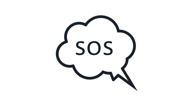 SOS message in a speech bubble graphic.