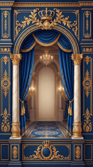 Obraz premium Royal Blue Ornamental Frame with Curtains