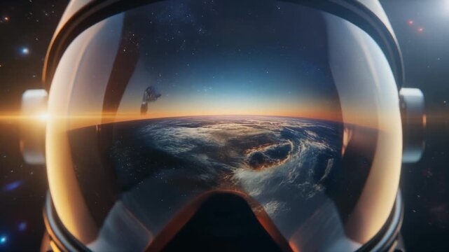Earth&rsquo;s Clouds and Oceans Reflected in Visor