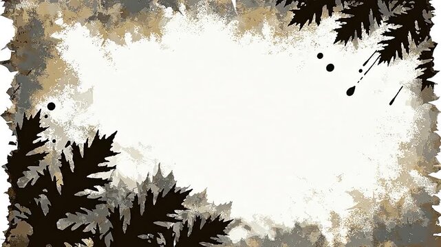 Textured border with abstract foliage elements and copy space