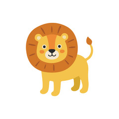 Obraz premium Cute Baby Lion Vector Illustration, Scandinavian Safari Animal Clipart, Flat Minimalist Lion King Character for Nursery Decor and Kids Prints