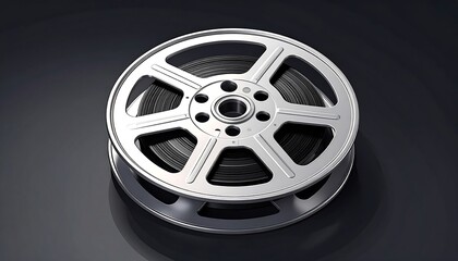 Obraz premium A shiny silver car rim with five spokes on a dark background