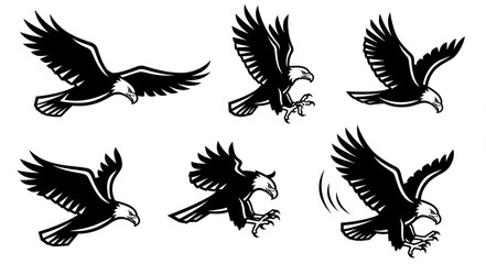 Obraz premium Dynamic Eagle Illustrations - A Collection of Birds in Flight and Landing.
