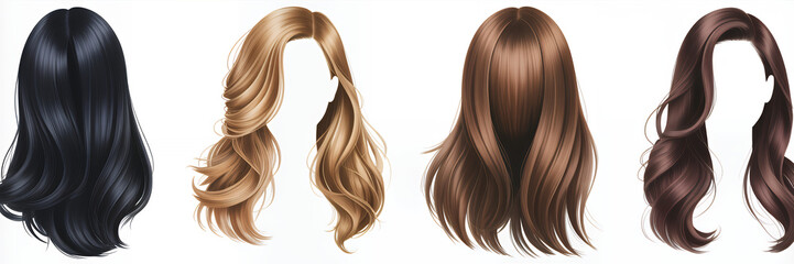 Naklejka premium Different colors of long wavy hair long hair black hair