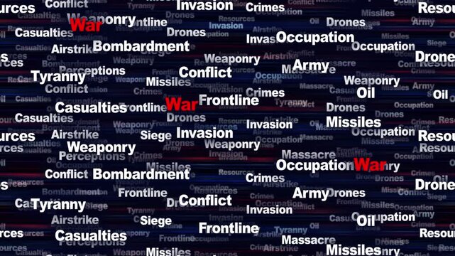 WAR Seamless Endless Keywords Animation, Background, Loop
