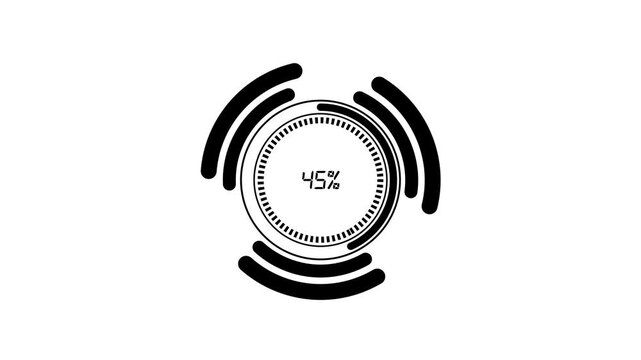 Simple black and white graphic of a circular loading indicator at one percent