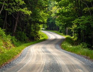 Obraz premium A serene dirt road winds through a lush forest